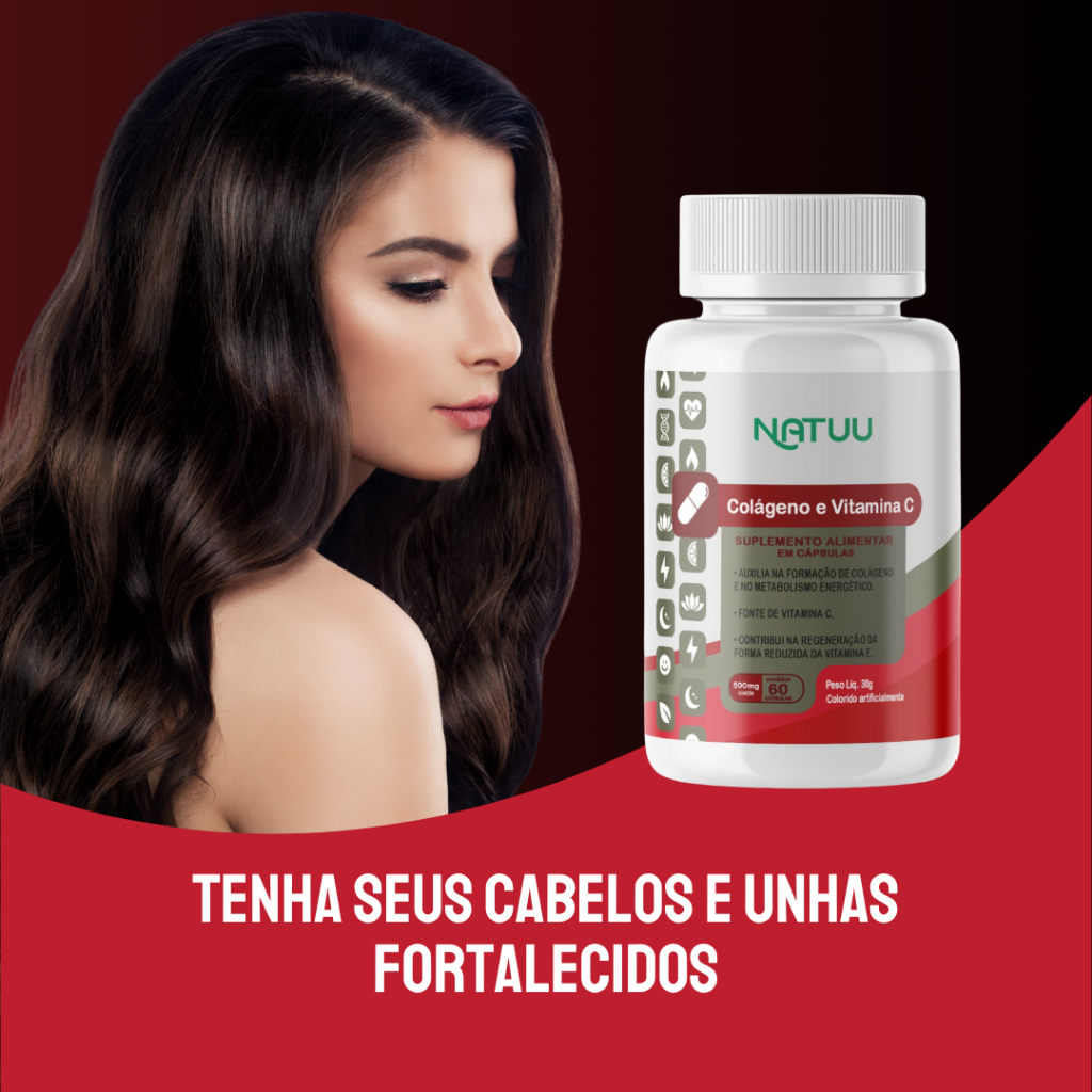 Colágeno com Vitamina C Natuu 60 Cápsulas – Suplemento Natural para Pele, Unhas e Cabelos