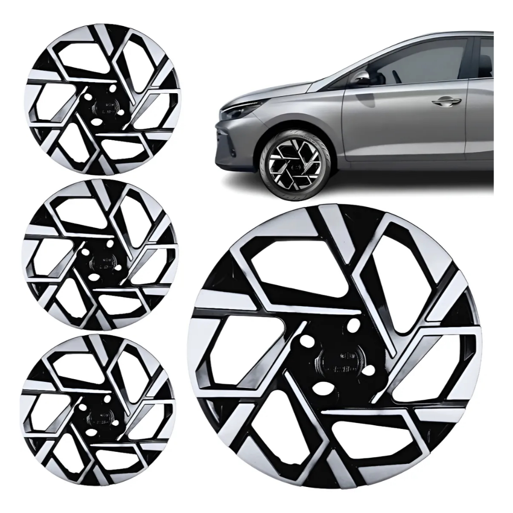 Jogo 4 Calota Preto/prata Aro 15 Hyundai Hb20 Hb20s 2024 Kit