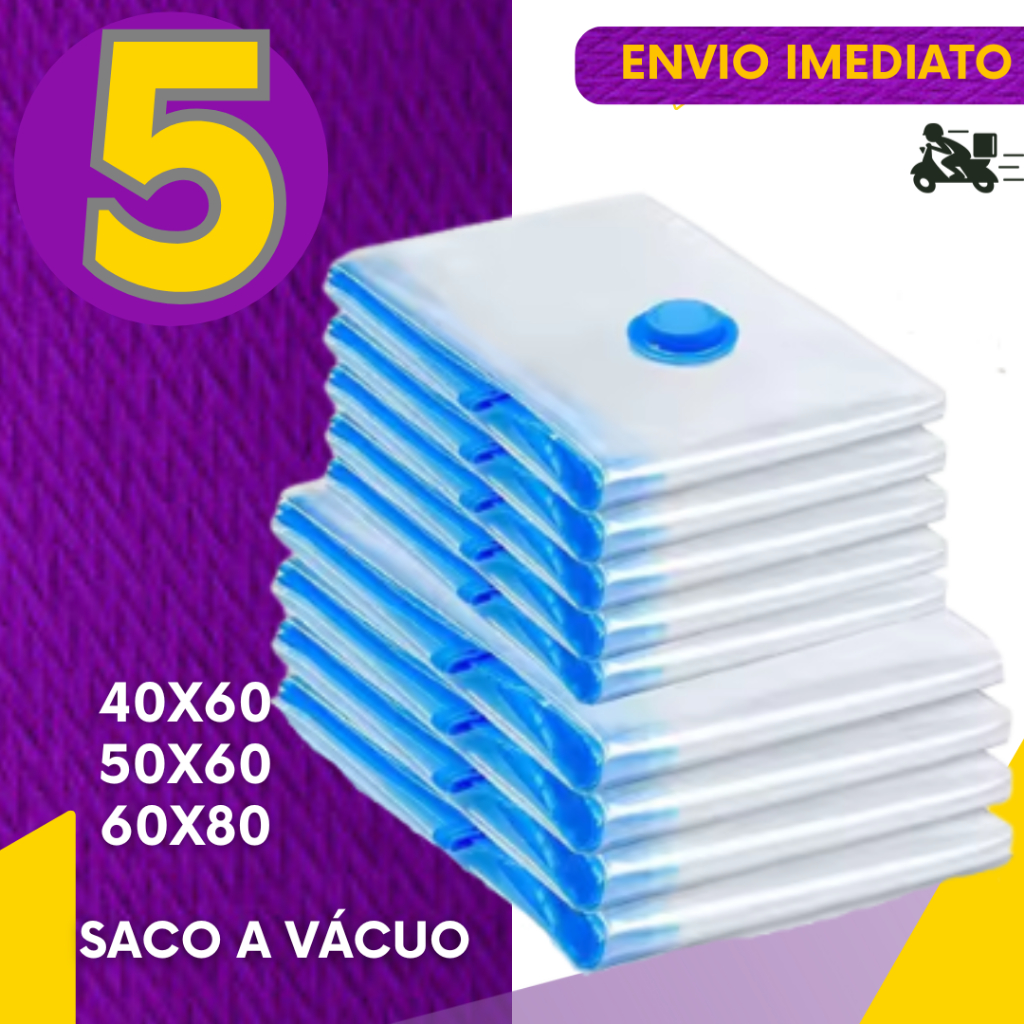 Combo 5 Saco a Vácuo Bomba Manual Organizador Viagem Casa Roupas Cobertas Resistente Reutilizável