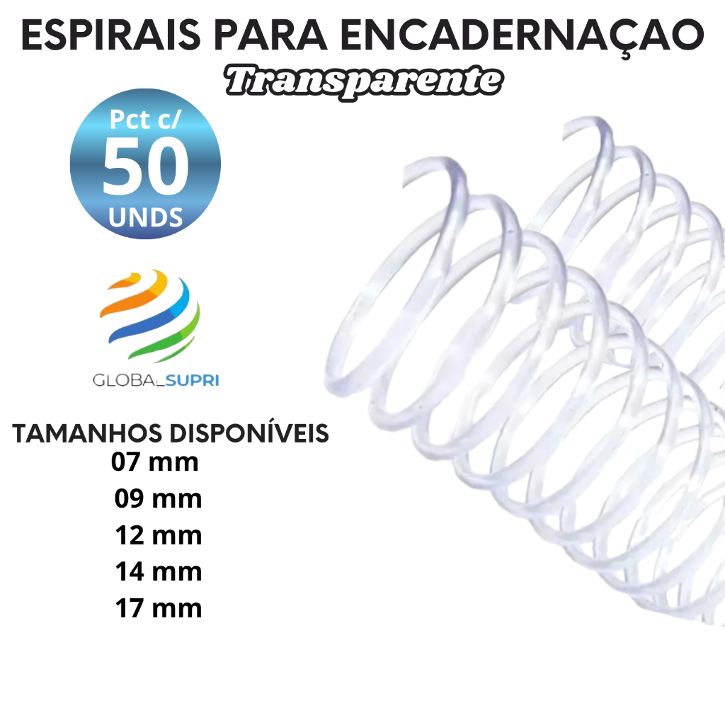 ESPIRAL P/ ENCADERNAÇÃO PCT C/50 UNDS - TRANSPARENTE