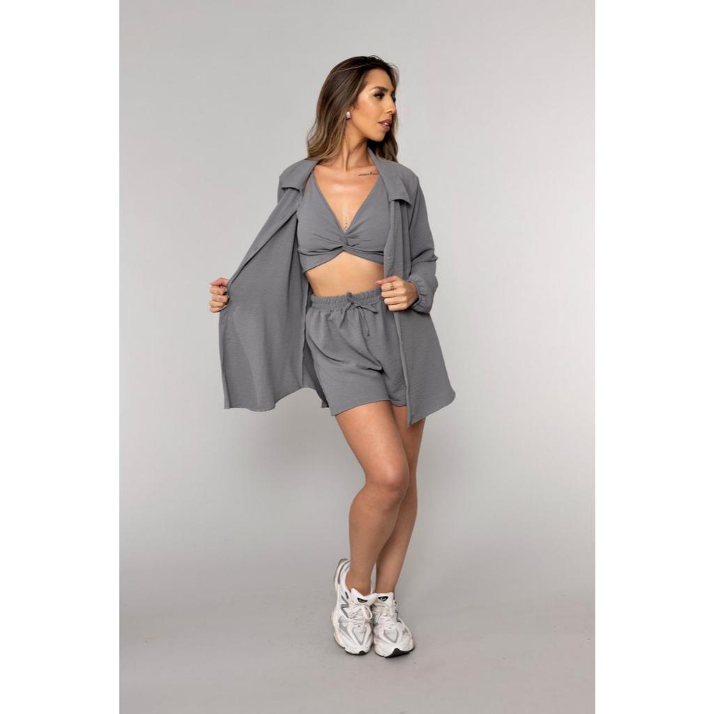 Conjunto Feminino 3 peças Casual Elegante – Look para Passeio e Saídas