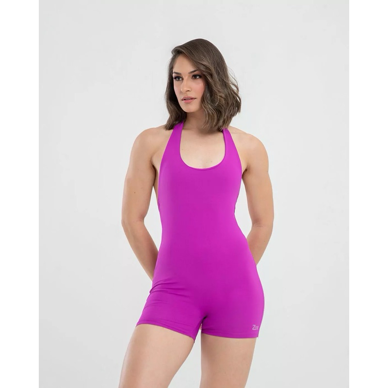 Macaquinho Academia Fitness Costas Nua Zero Transparência Tecido Premium Poliamida bojo removível Cross