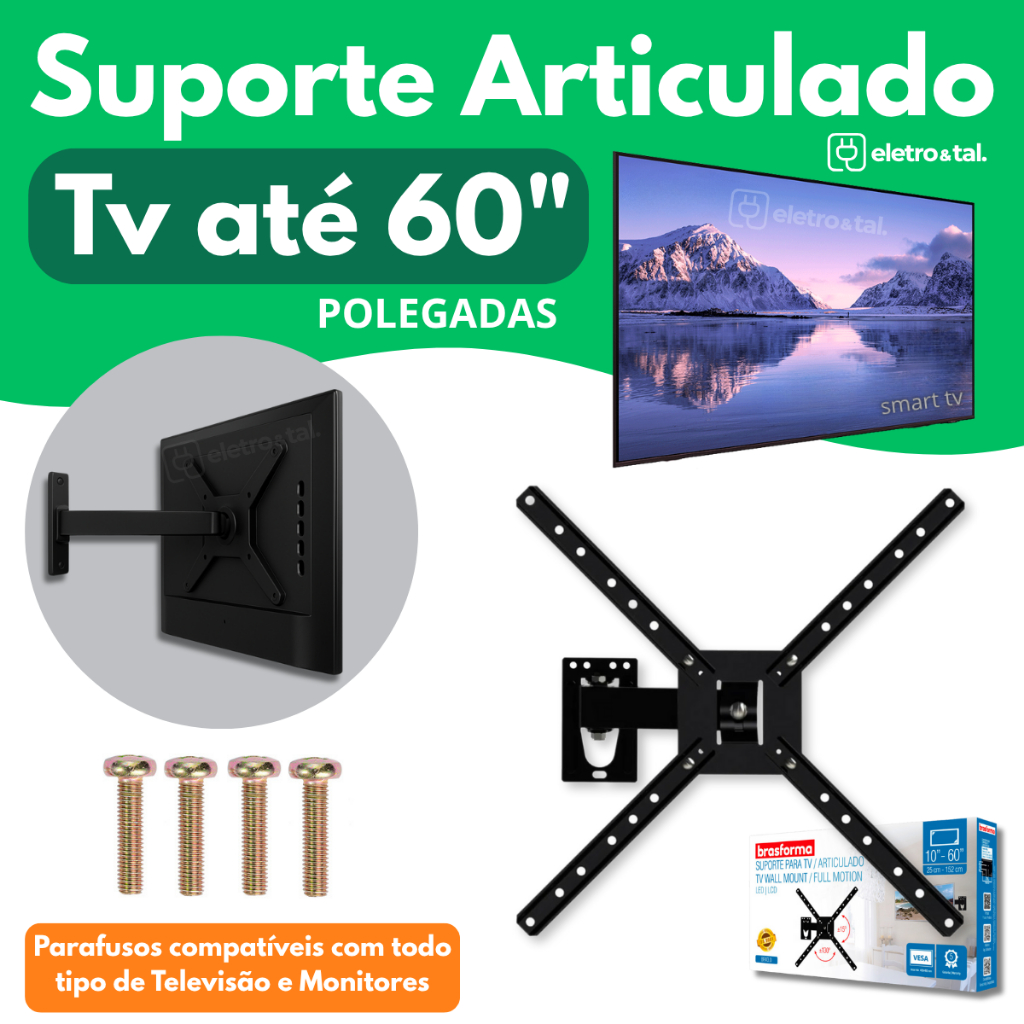 Suporte Articulado Para Tv Samsung Lg Tcl Até 60 Polegadas Preto