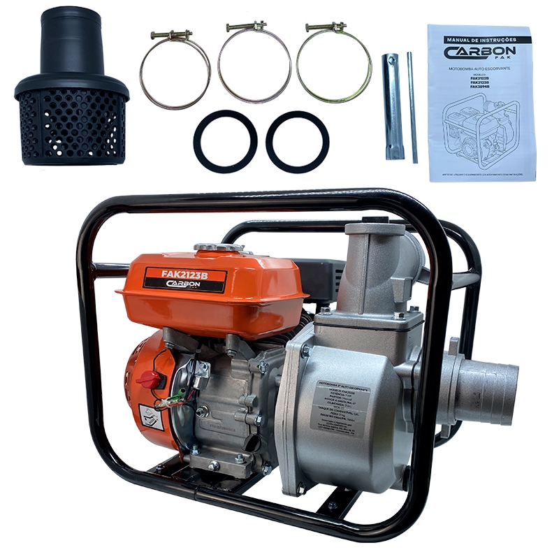 Motobomba 3 Polegadas a Gasolina Autoescorvante Alta Pressão 28MCA 7HP 212CC 60.000L/H Carbon Fak