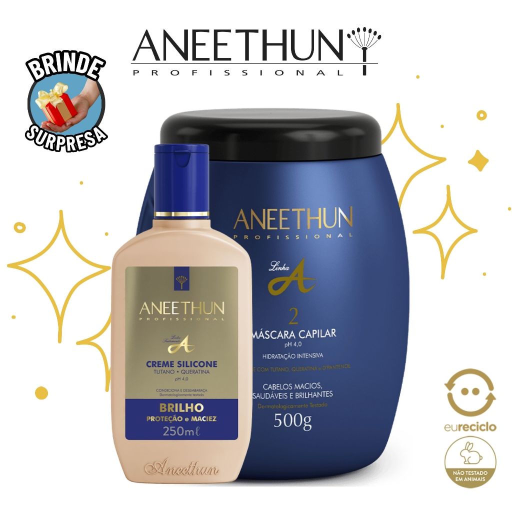 Kit Aneethun Linha A Profissional Brilho Hidratação Imediata Máscara Creme Silicone