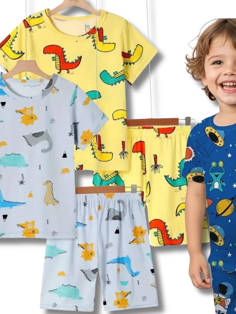Kit 3 Conjuntos Sortidos Pijama Infantil Masculino Menino Juvenil Estampado Verão