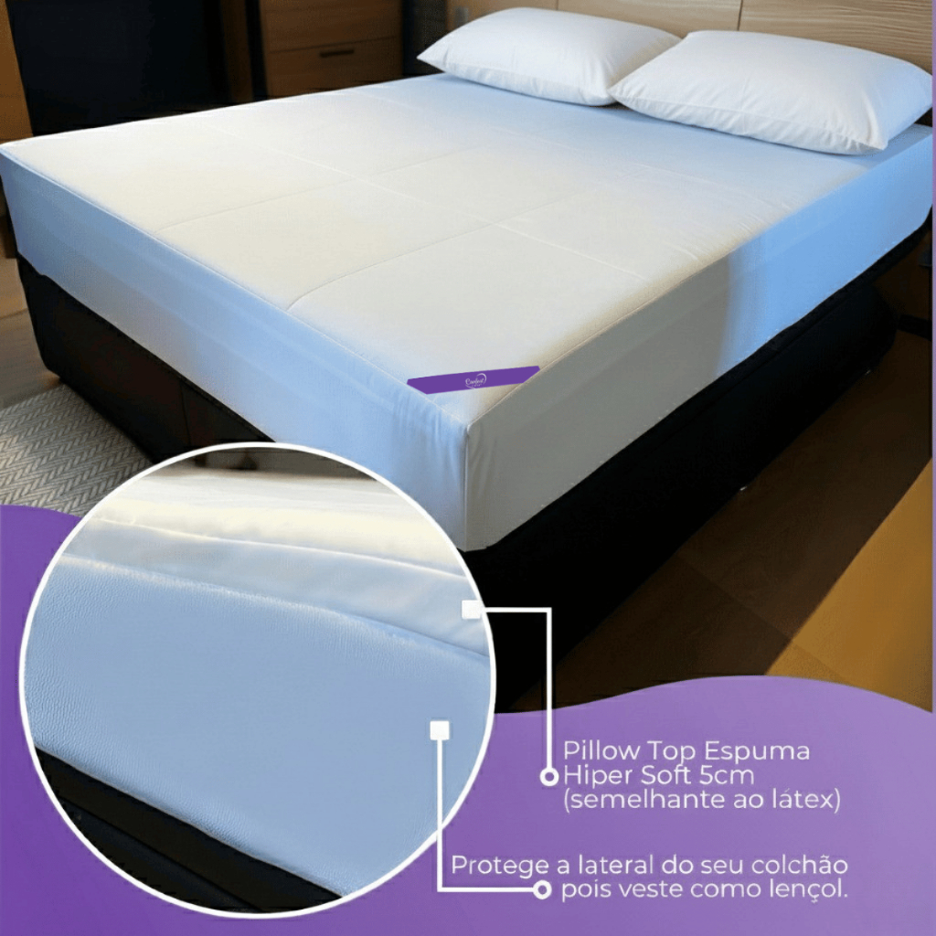 Pillow Top Espuma Soft PLUS Hiper Soft D23 5cm com Proteção Lateral Colchão Lavável em Máquina