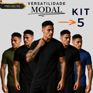 KIT 5 Camiseta Masculinas em Modal Não Amassa Anti Odor Max Durabilidade em Oferta na Shopee