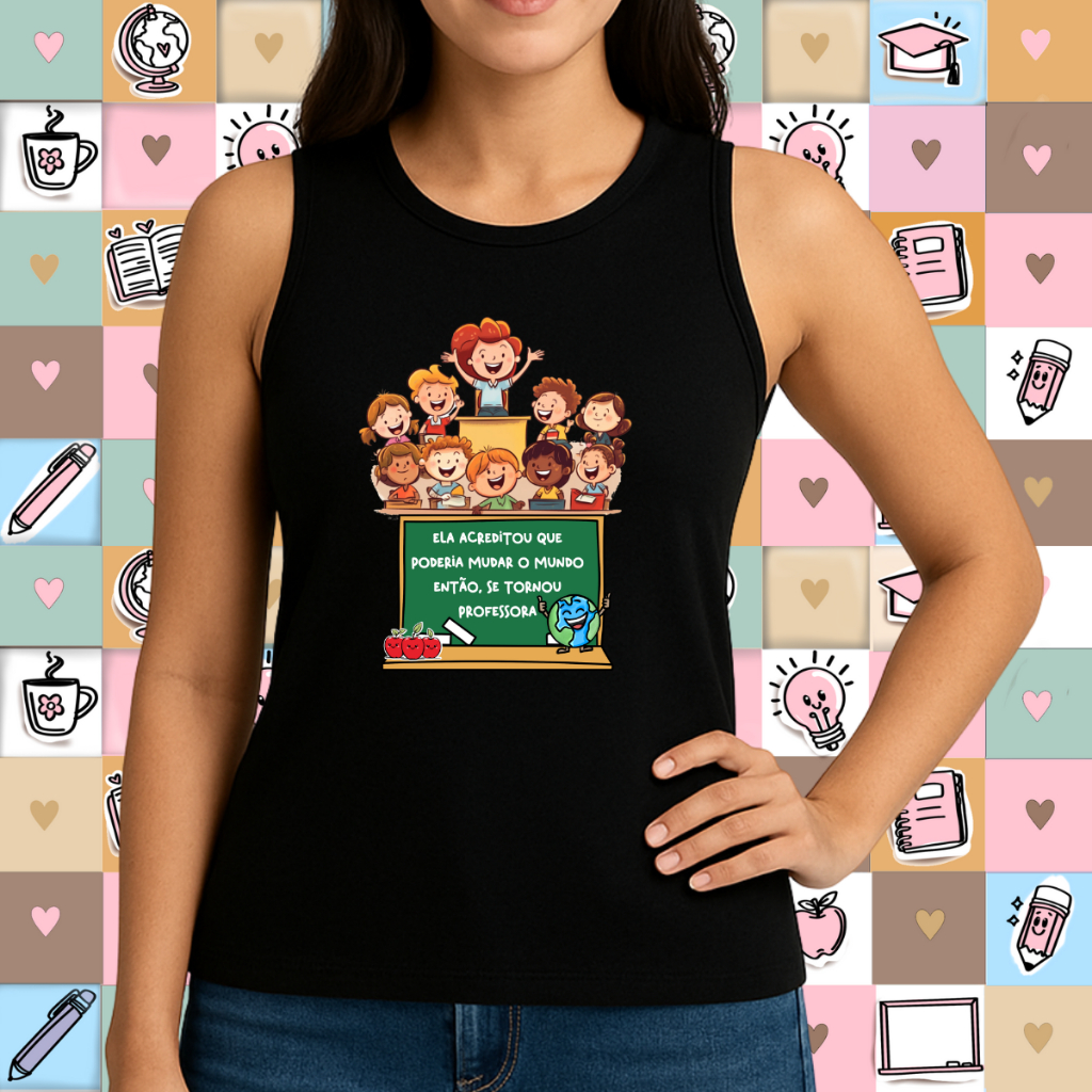 Blusinha Cavada Algodão Educadora Professora Educação Infantil Look Leve Confortável Plus Dia a Dia