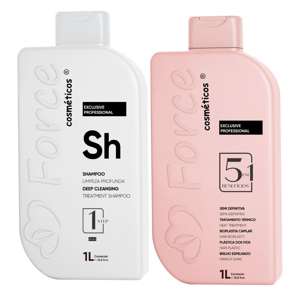 Kit Semi Definitiva 5 em 1 Force Exclusive 2x1L para Tratamento Capilar Profissional