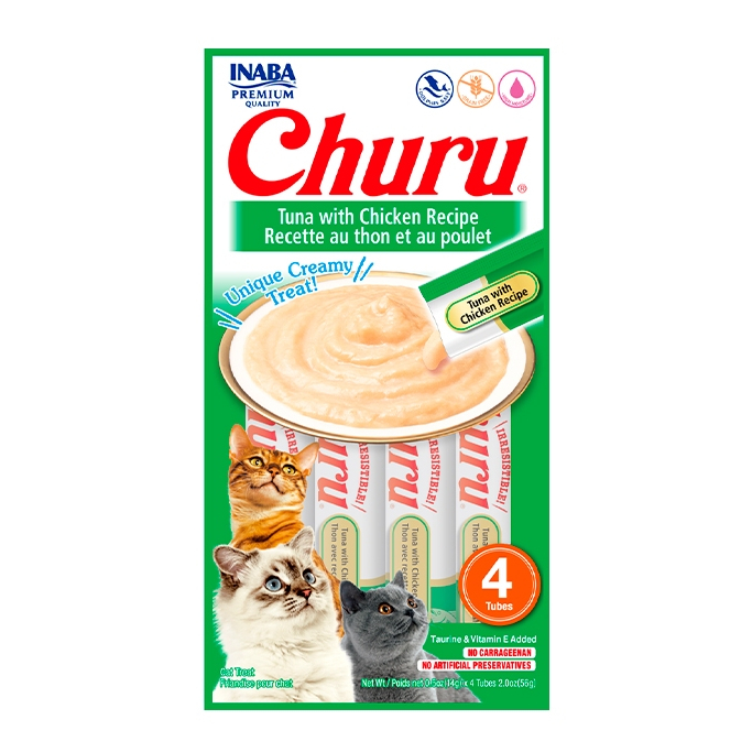 Petisco Churu para Gatos Sabor Pure de Atum e Galinha - 56g