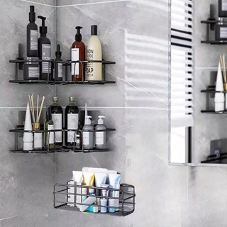 Kit Três Suporte Organizador Para Banheiro Prateleira Reta / Duas Prateleiras De Canto em Oferta na Shopee