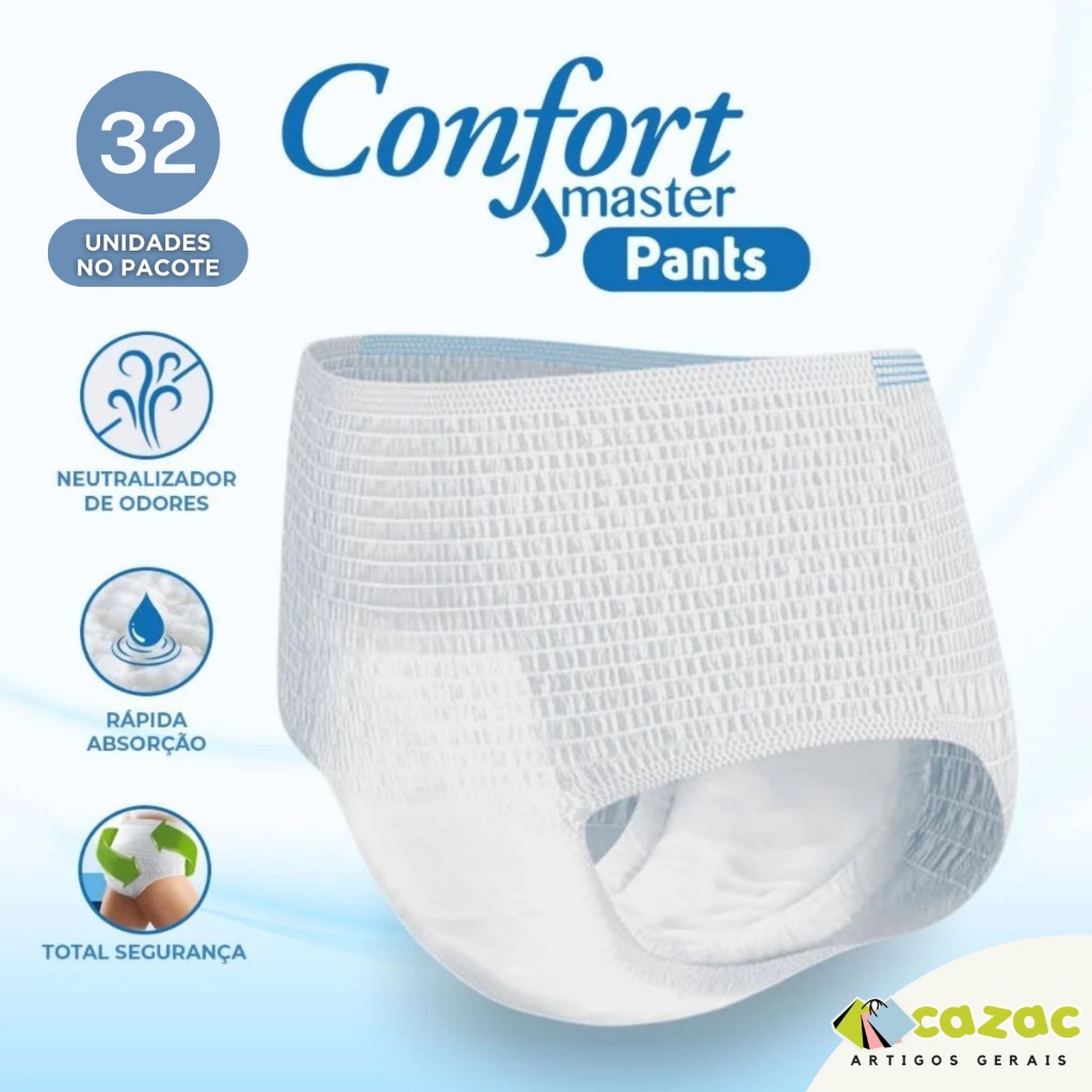 Kit 32 Fraldas Geriátricas Unissex ConfortMaster Pants  P/M G/EG Calcinha/Cueca Incontinência Severa em Oferta na Shopee