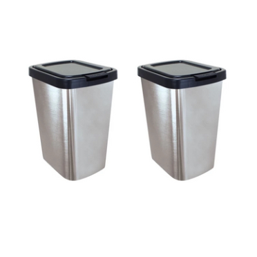Kit 2 Lixeiras Práticas 9 Litros Prata Com Tampa Click Label Inox- Para Escritório, Cozinha, Banheiro e Etc - TOY em Oferta na Shopee