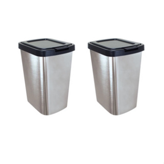 Kit 2 Lixeiras Práticas 9 Litros Prata Com Tampa Click Label Inox- Para Escritório, Cozinha, Banheiro e Etc - TOY em Oferta na Shopee