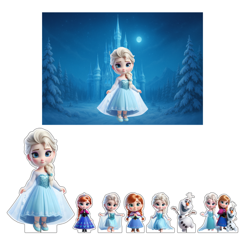 Mini Kit Display + Painel Festa Infantil Frozen Cute 3D FC