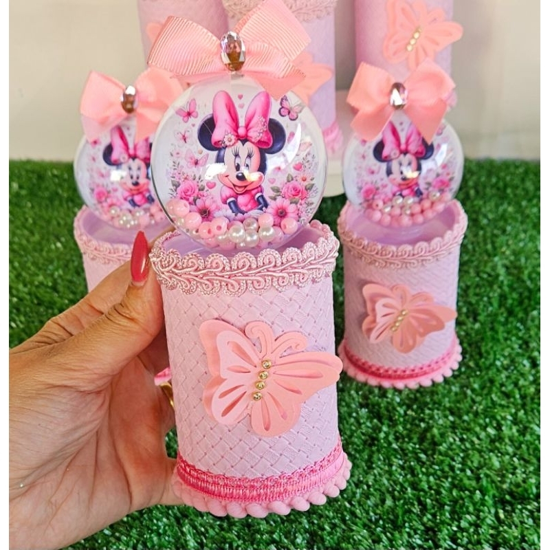 Kit Cofrinho Luxo Jardim Encantado da Minnie Rosa / Lembrancinha Minnie / Festa Minnie