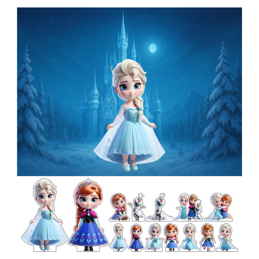 Kit Display + Painel Festa Infantil Frozen Cute 3D FC