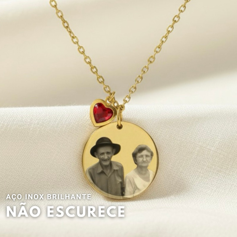 Colar Foto Gravação Colar Foto Aço inoxidável Colar dourado recordação Colar Casal Colar de luto Colar com foto em Oferta na Shopee