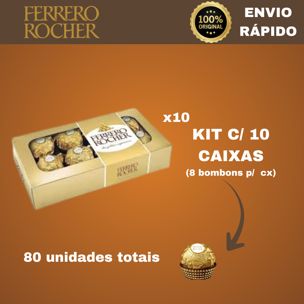 Bombom Ferrero Rocher T8 - Kit c/10 a 40 Caixas em Oferta na Shopee
