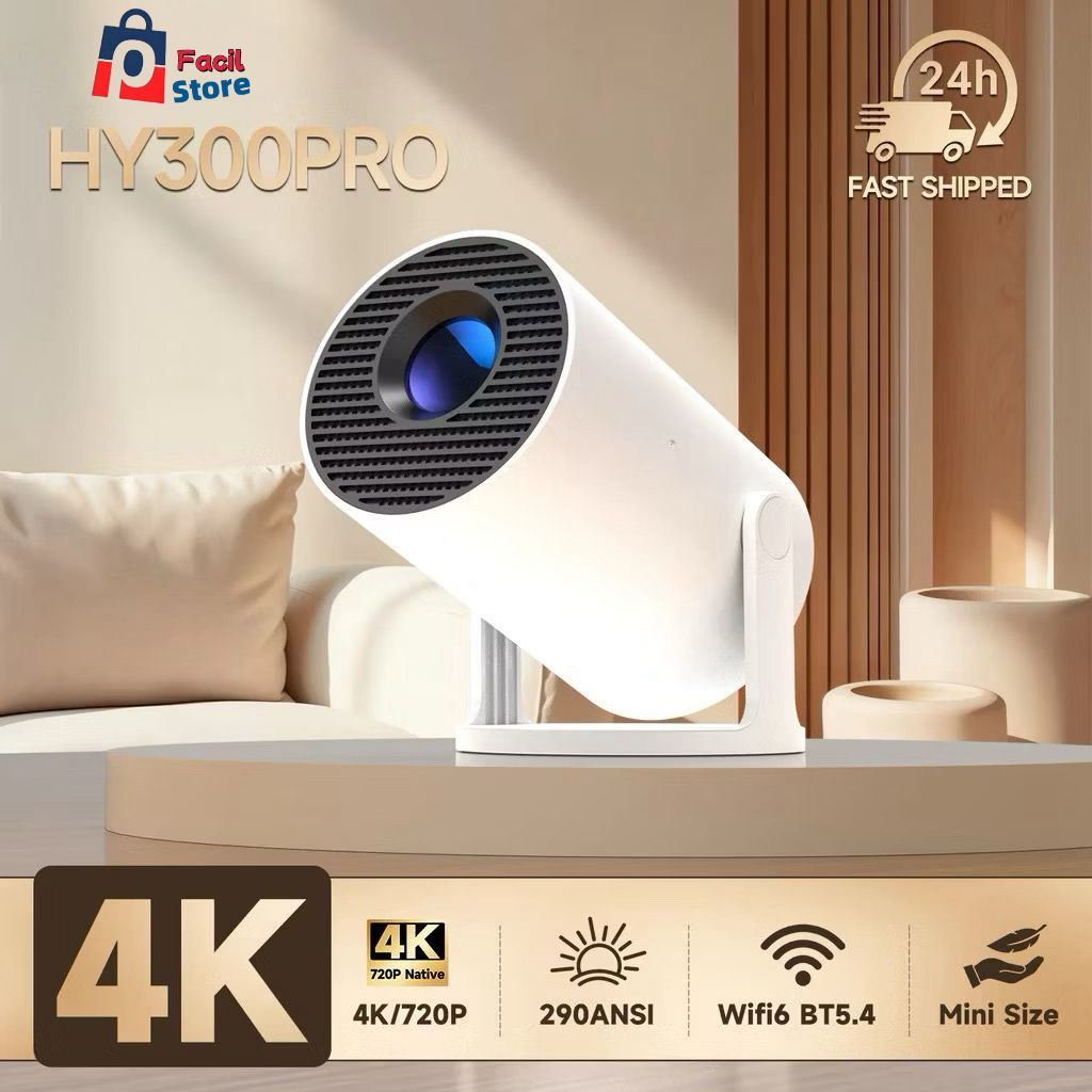Original HY300Pro 2025 Novo Mini Projetor Portátil 4K HD Quarto Projeção de Parede e Teto
