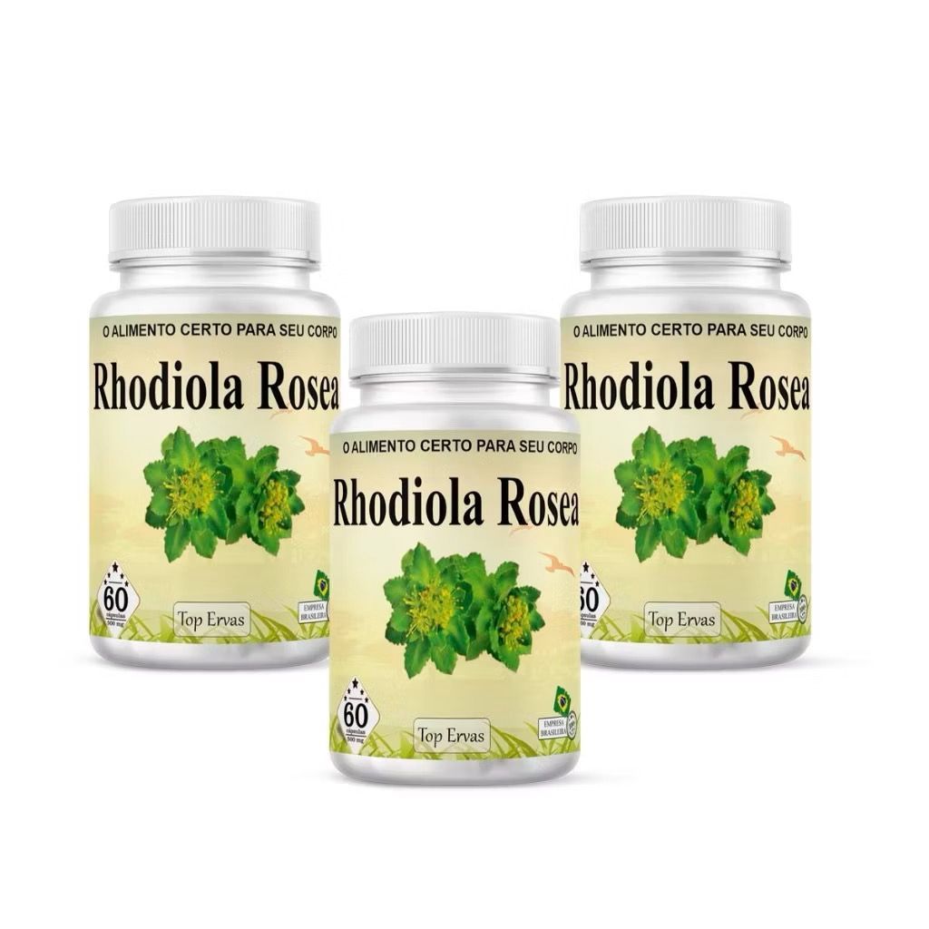 Rhodiola Rosea 3 Frascos 180 cápsulas 500mg 100 Natural e Puro