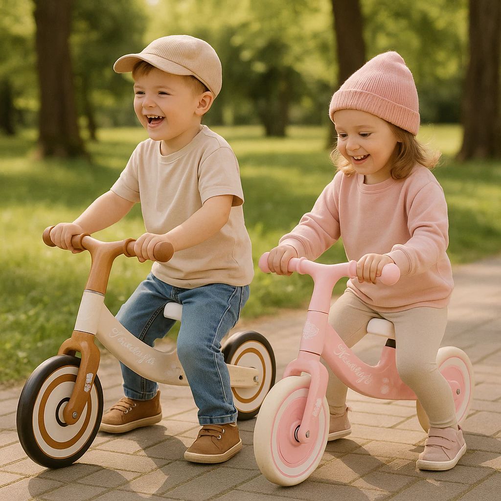 Bicicleta de Equilíbrio Infantil Sem Pedal com estilo retrô rosa de menina  e marrom