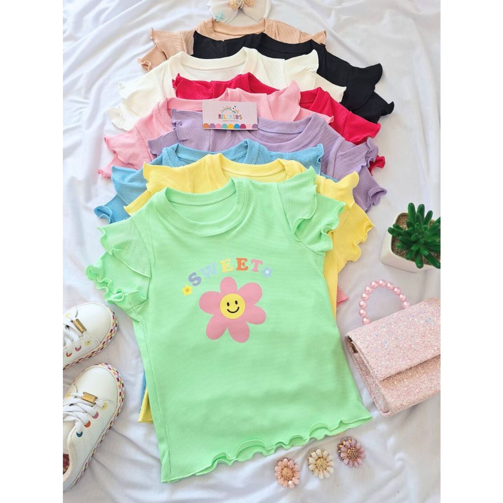 Blusa Infantil Feminina Margarida Sorriso Manga Dupla Casual Menina Canelado Ribana DTF07