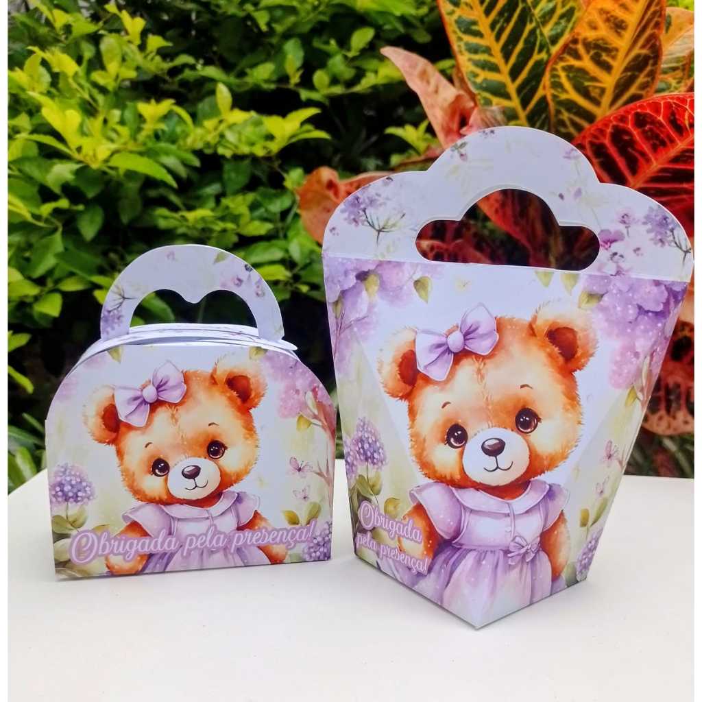 Caixinhas Personalizadas para lembrancinha Ursinha Lilás /Aniversário / Chá de Bebê - Fazemos qualquer tema