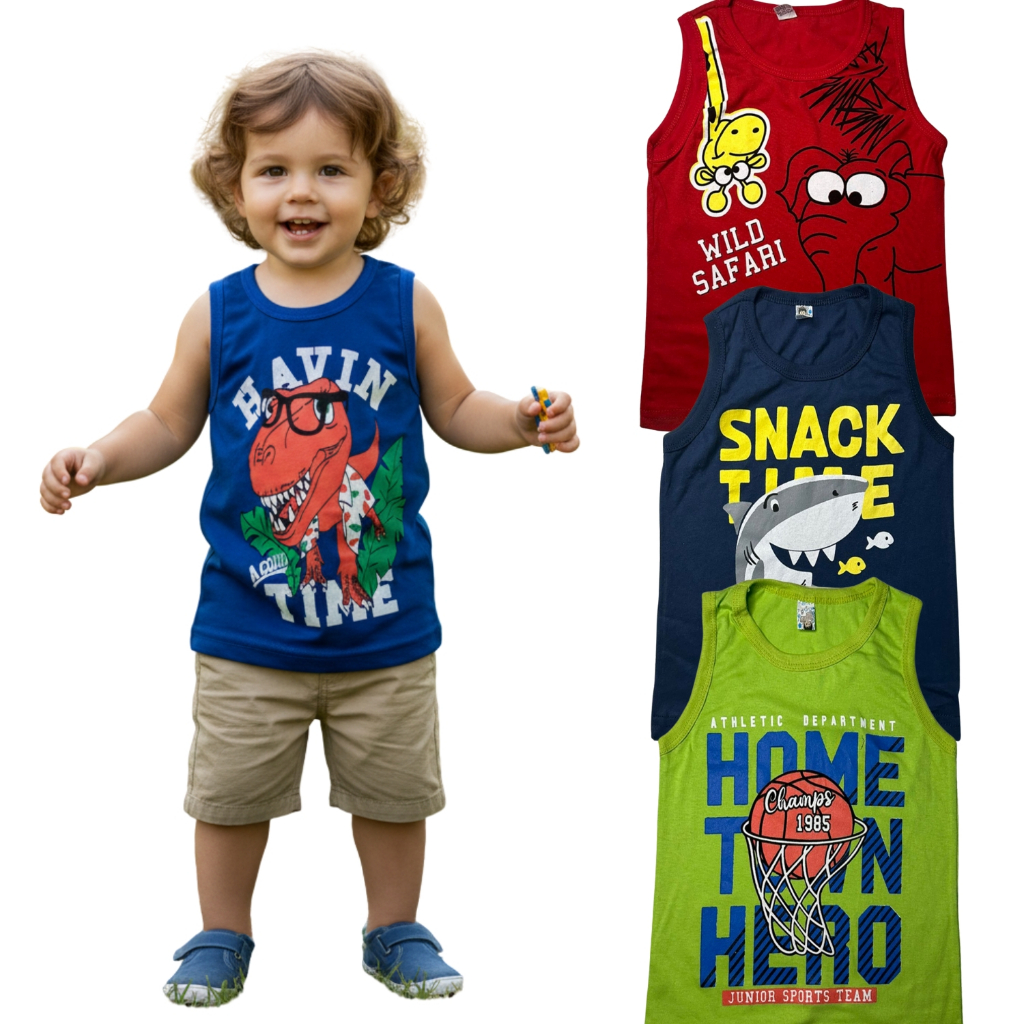 Kit 5 Camisetas Infantil Regata De Personagens Sortidos em Oferta na Shopee