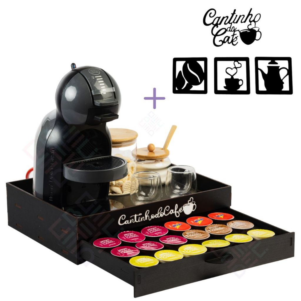 Bandeja Preta Para porta 24 Capsulas Cafeteira Gaveta Embutida decorativo Dolce Gusto grande mdf chá