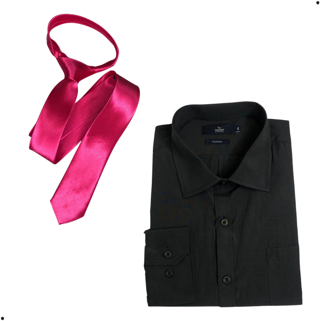 Kit Camisa Social Masculina Preta + Gravata Rosa Pink Cetim