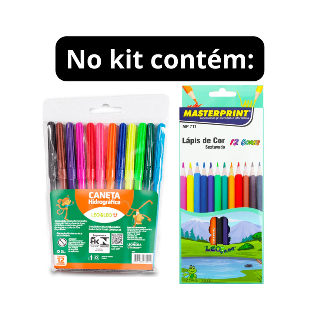 kit 48 Itens Material Escolar Volta aulas ensino fundamental médio Básico caneta lápis marca texto borracha corretivo 58