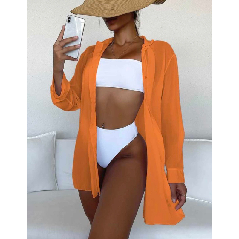 Chemise Saída de Praia Feminina Camisão Kimono Sem Botão Manga Longa em Oferta na Shopee