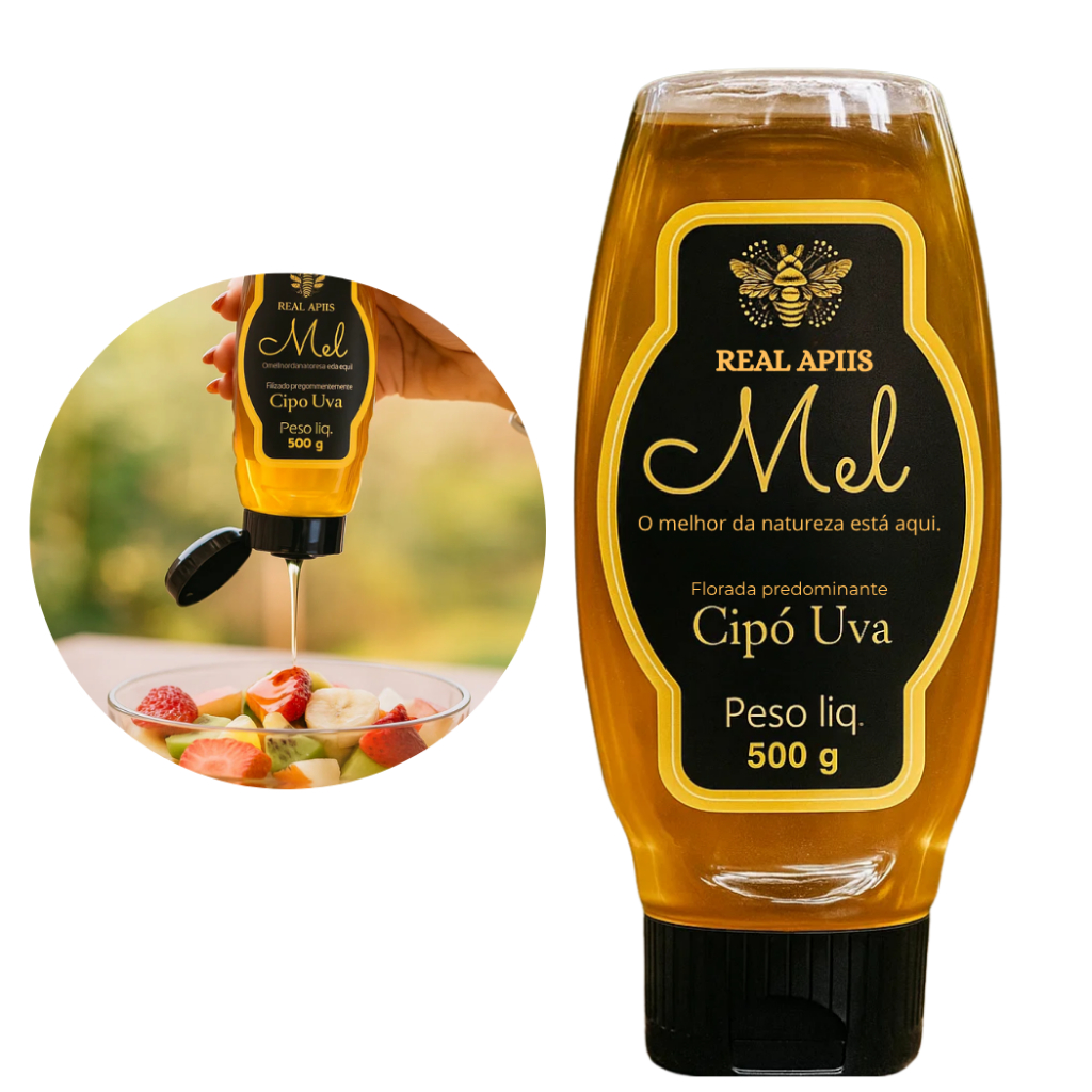 Mel 100% Puro Cipó-Uva Bisnaga Invertida 500g – Dosador Fácil e Natural Artesanal Sem Conservantes