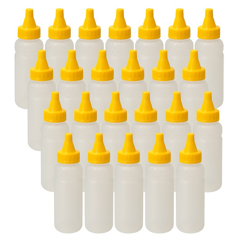 Kit 25 Bisnagas 500g para Mel, Caldas e Molhos – Embalagem Plástica com Tampa Amarela