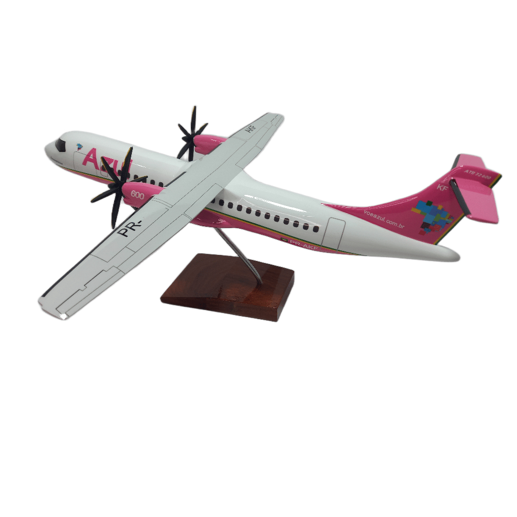 Maquete de Avião em Resina Atr 72 - 600 Azul Rosa --37 cm