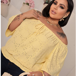 Blusa Feminina Ciganinha Plus Size Leise | Estilo Ombro a Ombro | Moda Confortável Verão 2025 | Veste 48 ao 50 em Oferta na Shopee