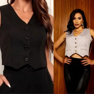 Colete Coletinho Alfaiataria Feminino Casual Com 4 Botões Colete curto Alfaiataria Premium em Oferta na Shopee