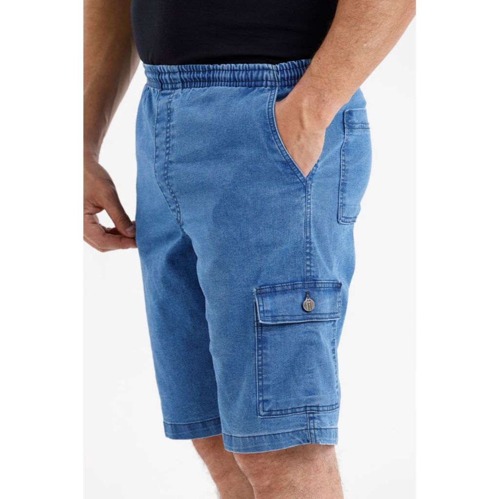 Bermuda Masculina Jeans Cargo Denim Elastico Lycra Elastano 6 Bolsos