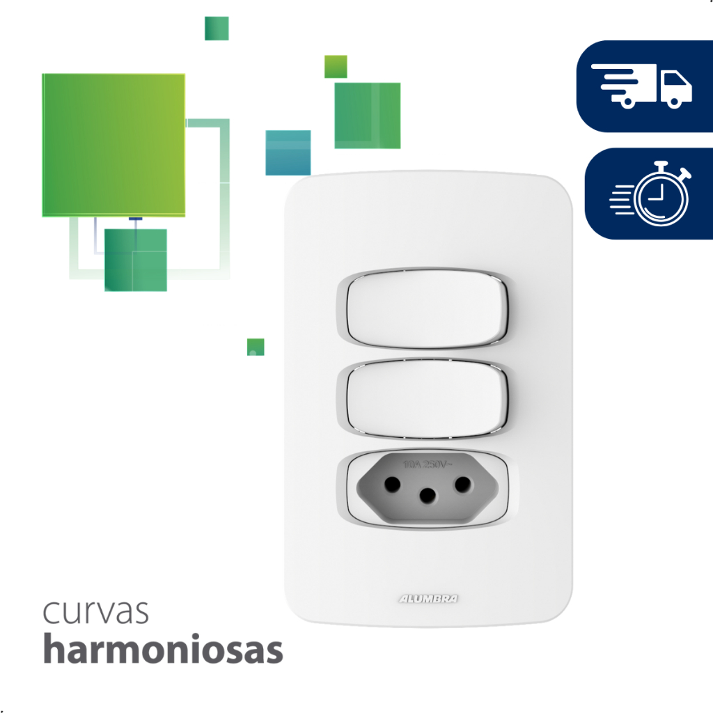 Tomada e Interruptor Alumbra Gracia Branco Perfil Fino Moderno Linha Completa 4x2 — imagem 2 de 2