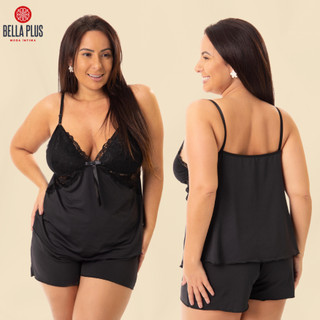 Pijama Short Doll Baby Doll Plus Size Liso Conforto C/ Renda
