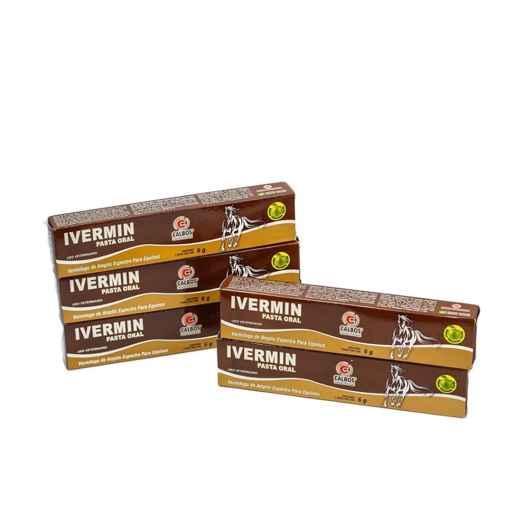 Kit c/ 05 Ivermin Pasta Oral Vermifugo de Cavalo 6g Calbos