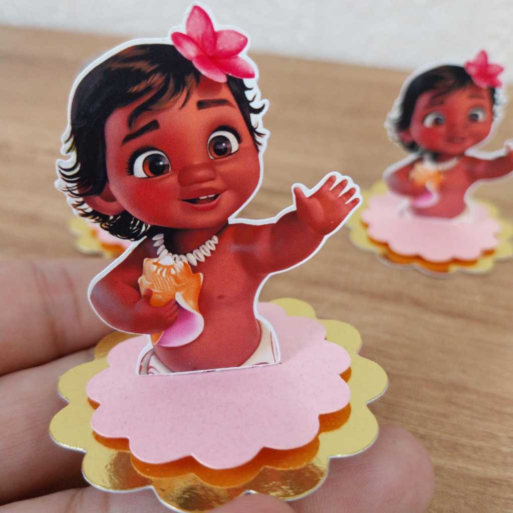 Apliques Moana Baby em Camadas 3D –5 cm Toppers, Lembrancinhas Personalizadas e Decoração de Festa Infantil