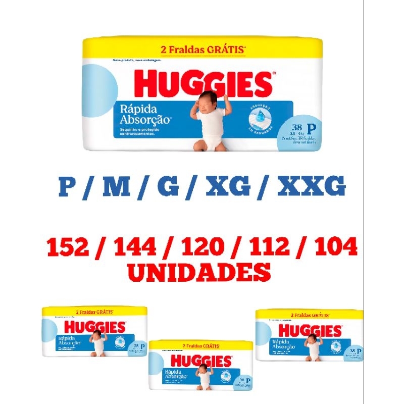 Fralda Huggies P / M / G / XG / XXG 4 Pacotes Tripla Proteção