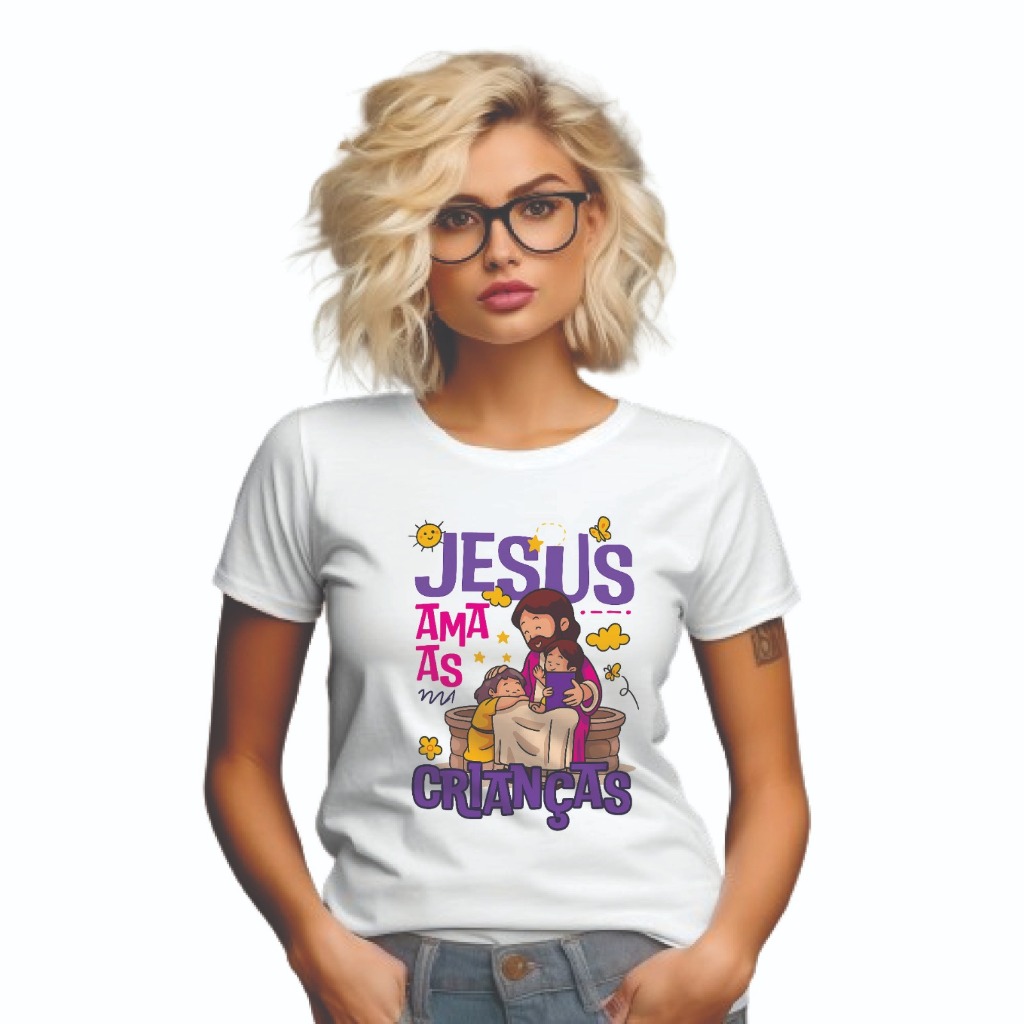 T-shirt feminina Ministério Infantil, culto das crianças, Jesus ama as crianças em Oferta na Shopee