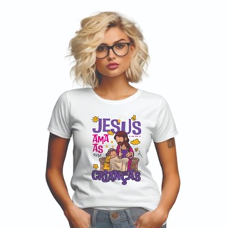 T-shirt feminina Ministério Infantil, culto das crianças, Jesus ama as crianças em Oferta na Shopee