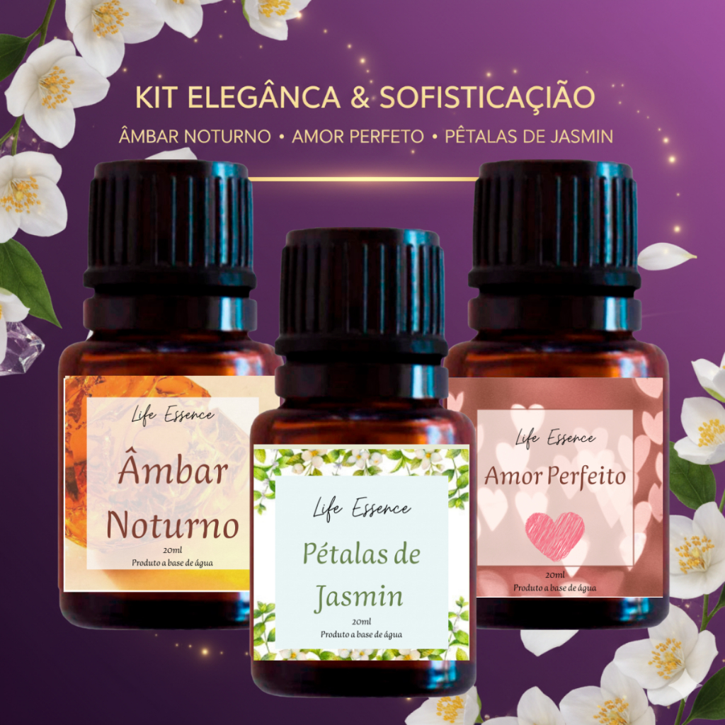 Kit 3 Essências Hidrossolúveis 20ml para Difusor | Aromas Elegantes | Aromaterapia