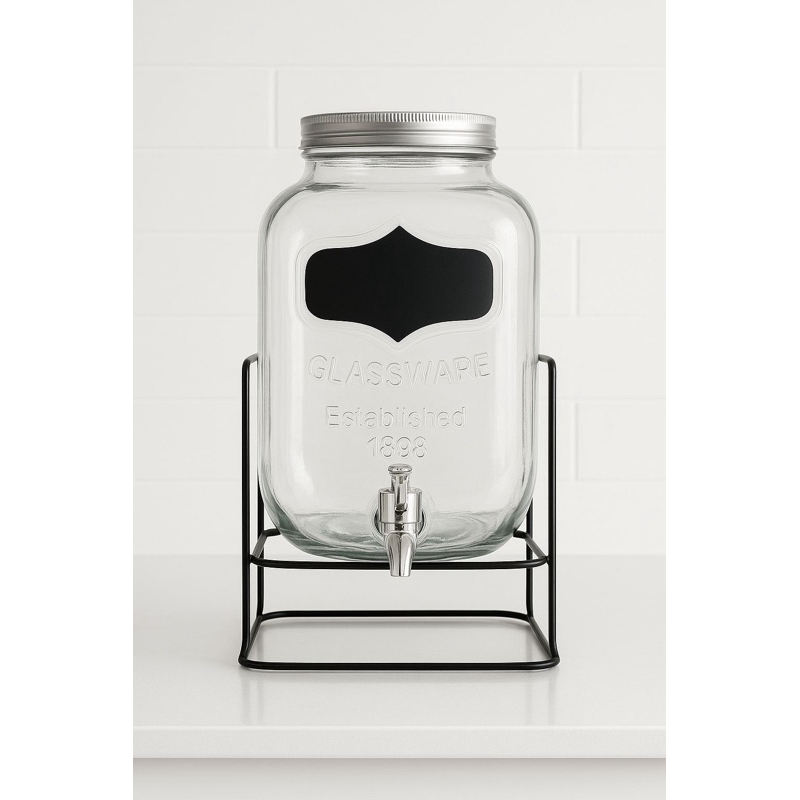 Suqueira 5L com plaquinha e Suporte de metal preto