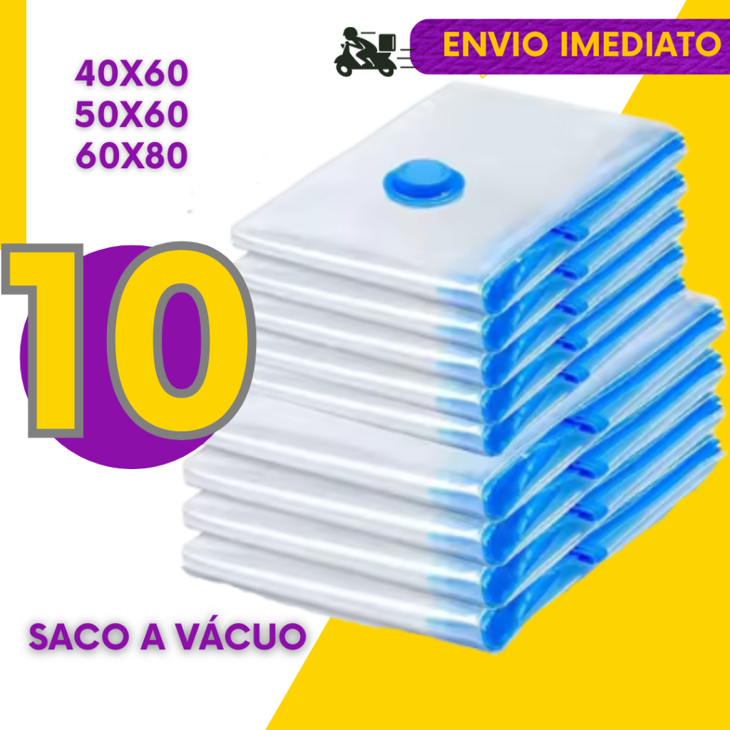 Combo 10 Saco a Vácuo Bomba Manual Organizador Viagem Casa Roupas Cobertas Resistente Reutilizável